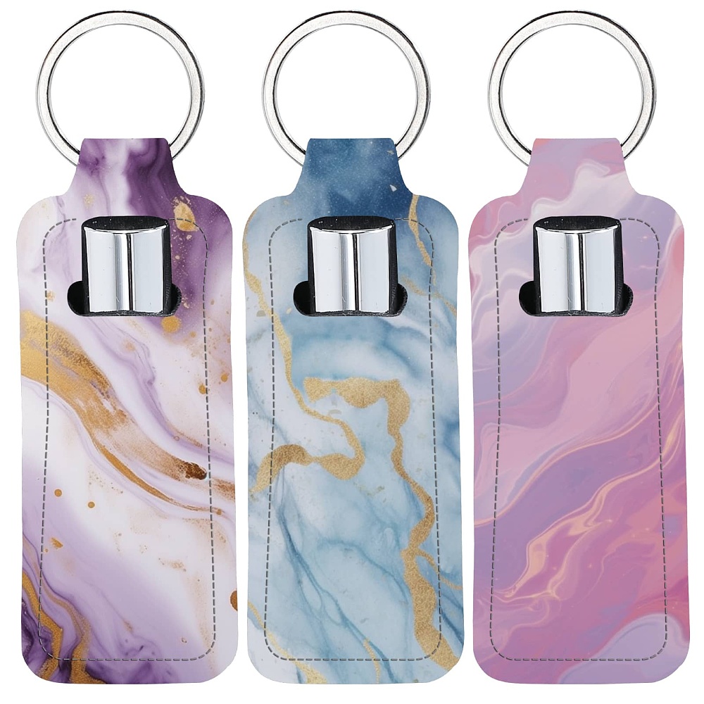 Lip Balm - Lippenbalsemhouder sleutelhanger in marmerstijl, kleurrijk rechthoekig
