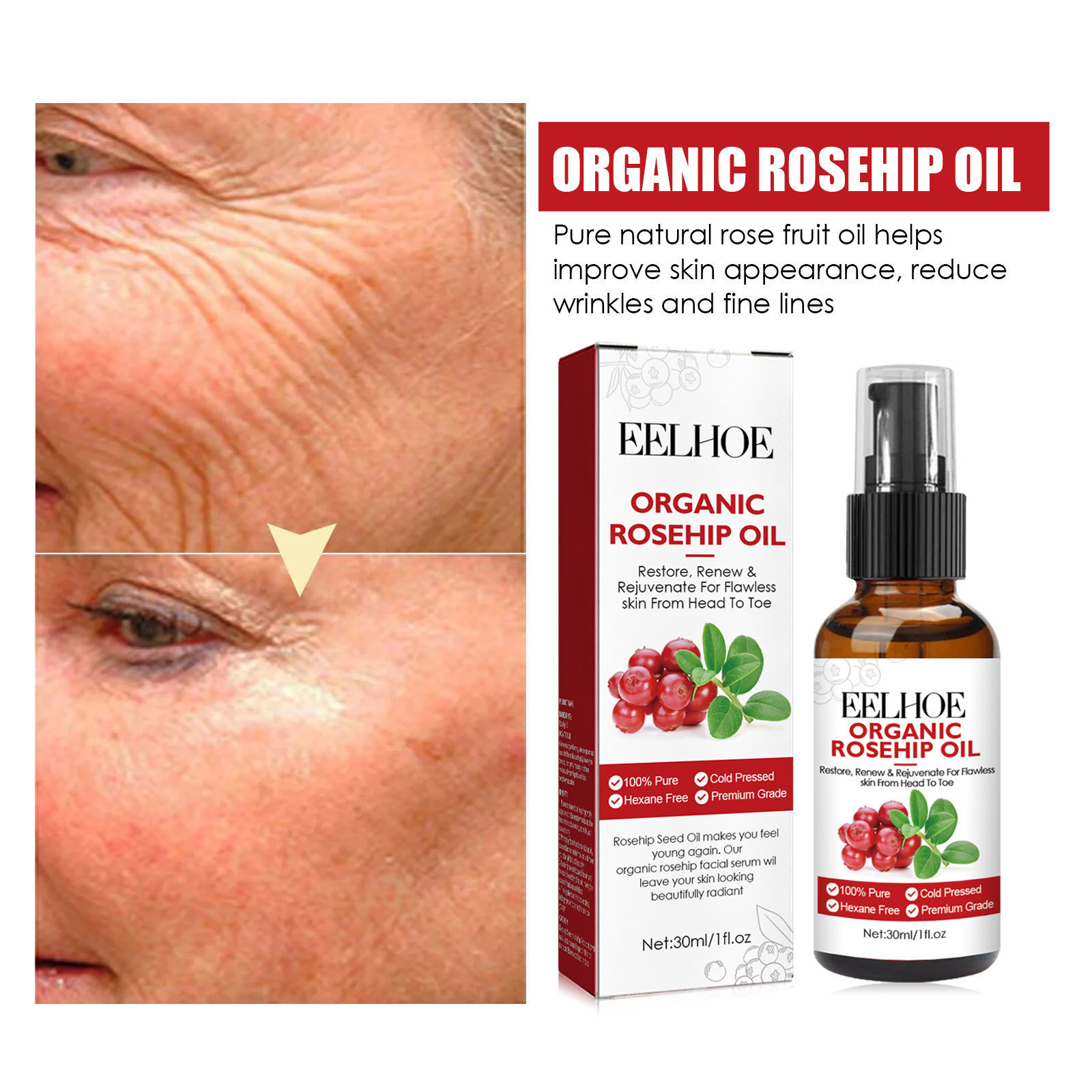 30ml Rozenbottelolie Gezichtss - Face Oil Rosehip recensie en prijs