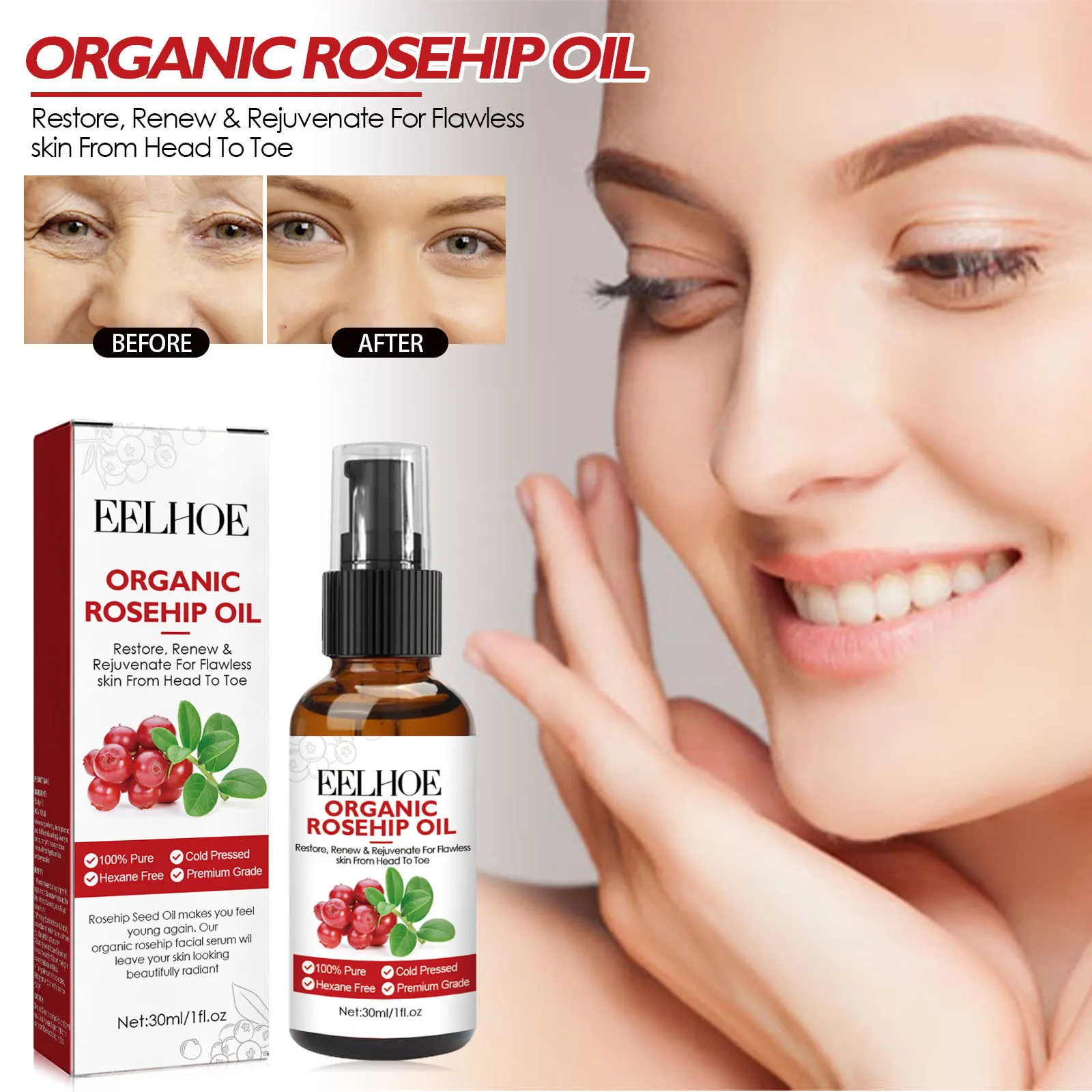 30ml Rozenbottelolie Gezichtss - Face Oil Rosehip recensie en prijs